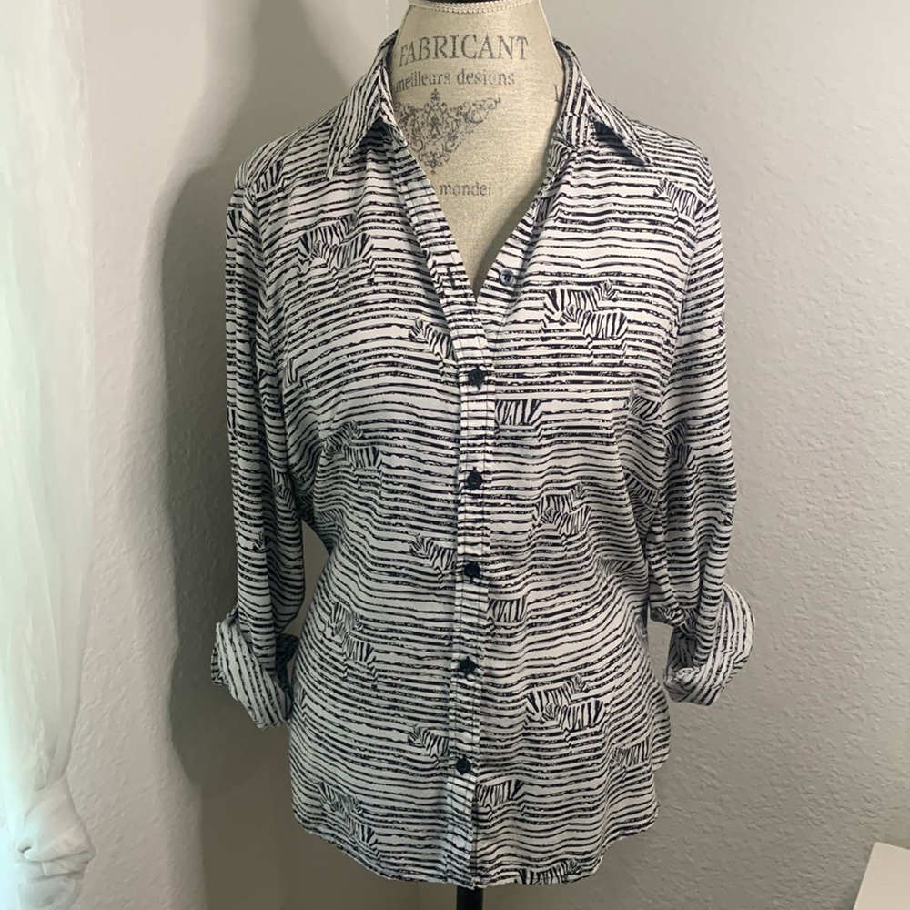 Chico’s Silk Zebra Print Button Up Shirt